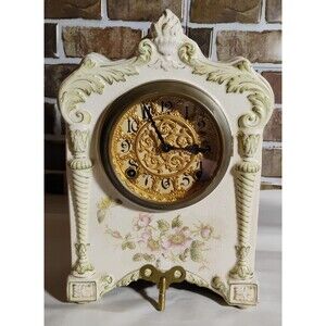 Antique Ansonia Victorian Porcelain Mantel Clock (Needs Repair)
